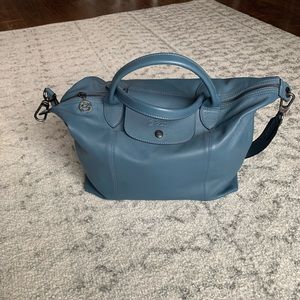 Longchamp Len Pliage Cuir Medium Leather Top Handle Bag